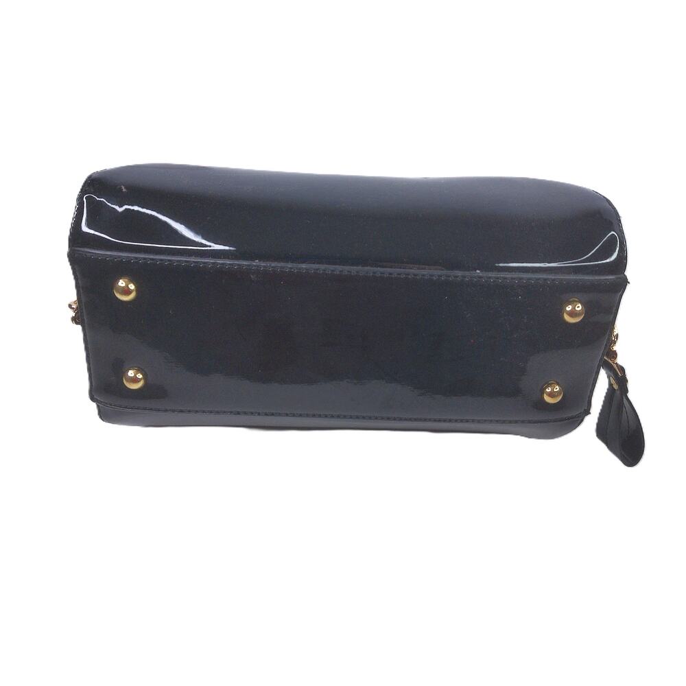 Vintage Y2K Black Patent Faux Leather Frame Satchel Handbag - Picture 2 of 11